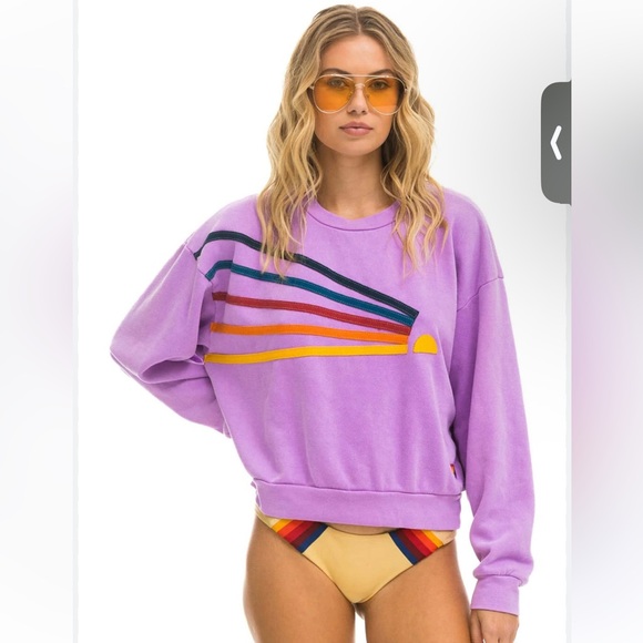 Aviator Nation Tops - AVIATOR NATION Relaxed Fit Daydreamer Crew Neon Purple Rainbow Size Large